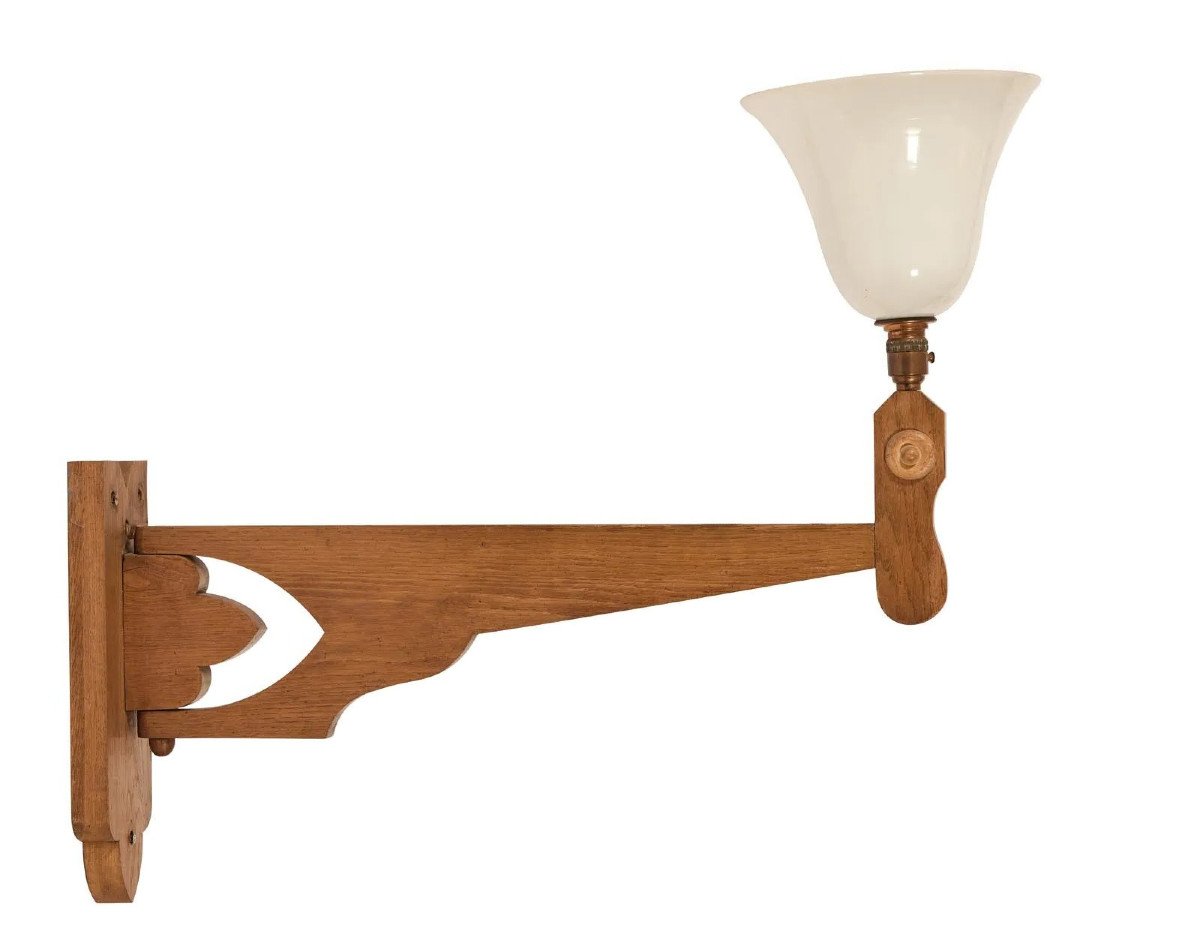  Guillerme Et Chambron, Oak Wall Lamp With Swivel Arm Circa 1950/1960-photo-4