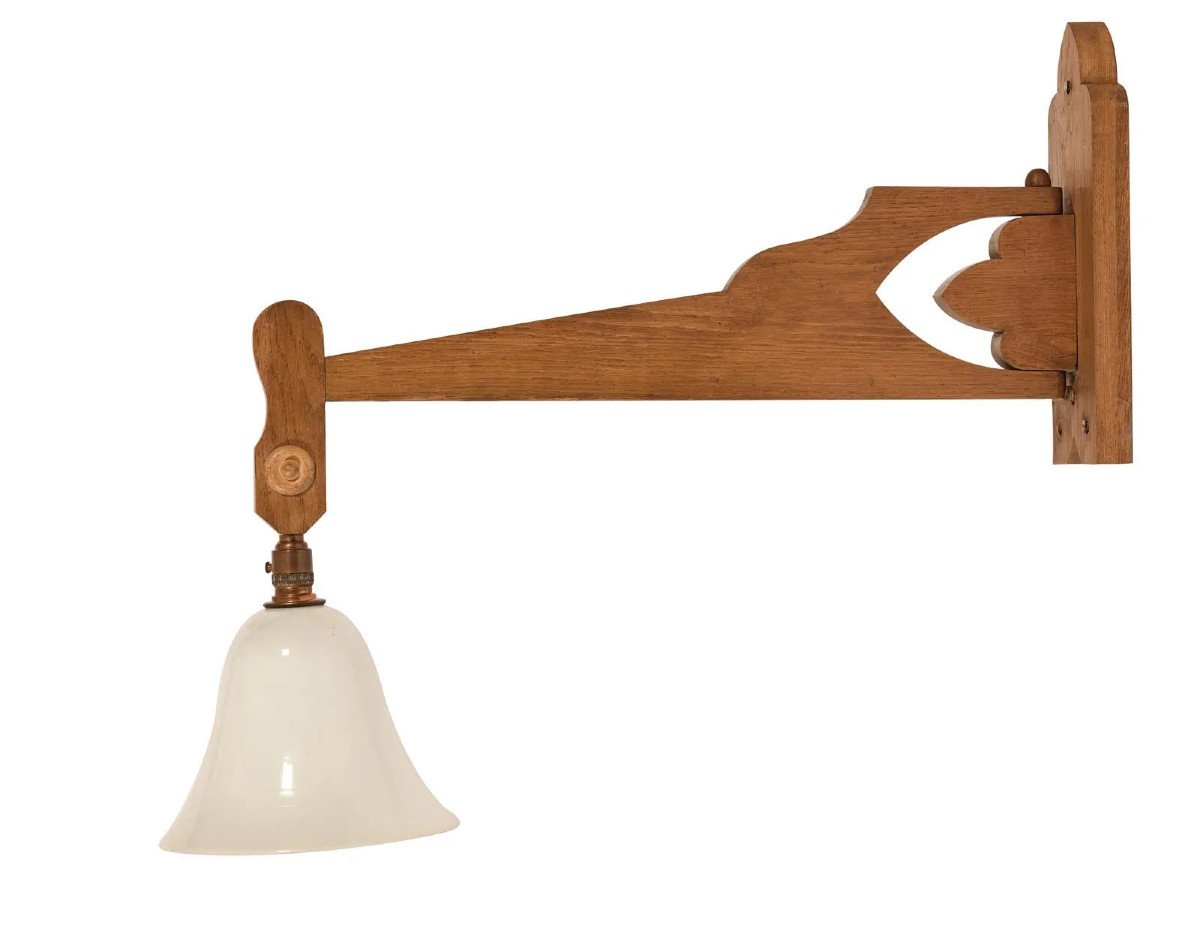  Guillerme Et Chambron, Oak Wall Lamp With Swivel Arm Circa 1950/1960