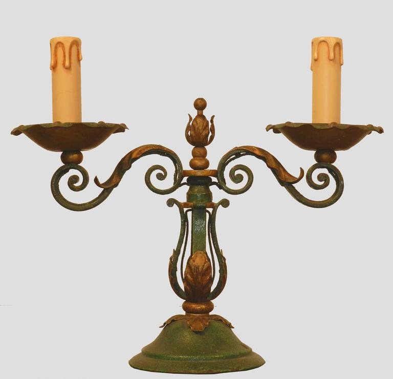 Art Deco Work Circa 1940 Pair Of Lacquered And Gilded Wrought Iron Lamps -photo-2