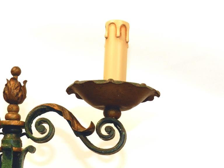 Art Deco Work Circa 1940 Pair Of Lacquered And Gilded Wrought Iron Lamps -photo-2