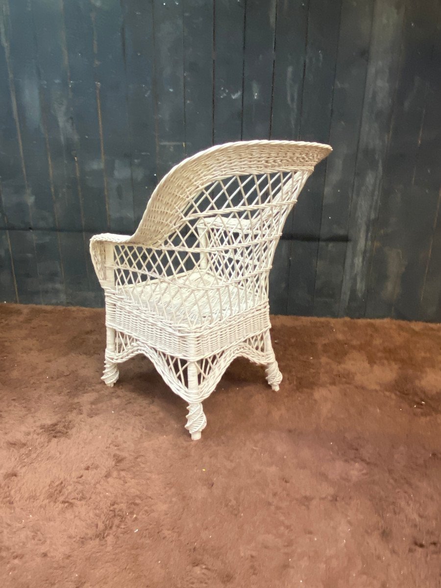 Rare Ensemble De12 Fauteuils De Véranda En Rotin Laqué Blanc, Et Leurs Coussins Circa 1970-photo-7