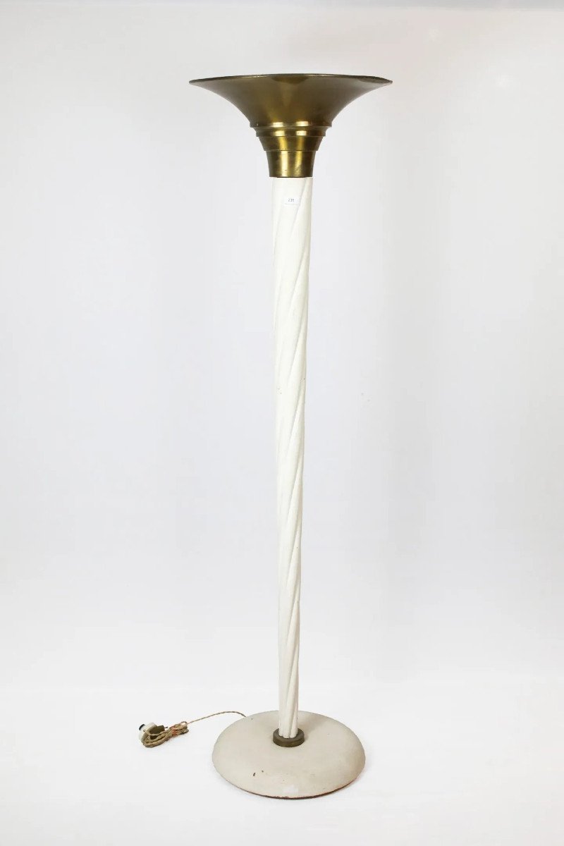 Neo Classical Art Deco Floor Lamp In Lacquered Wood, Circa 1930/1940