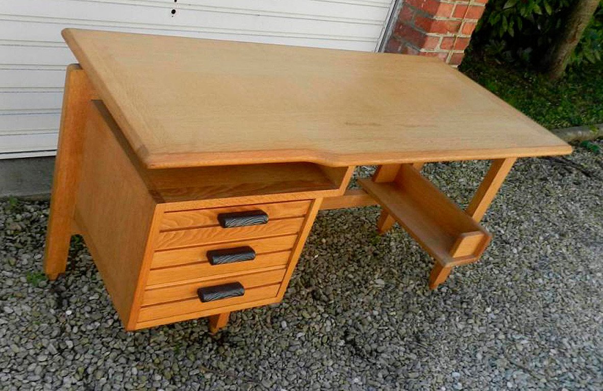 Guillerme Et Chambron, Oak Desk Edition Votre Maison Circa 1970-photo-3