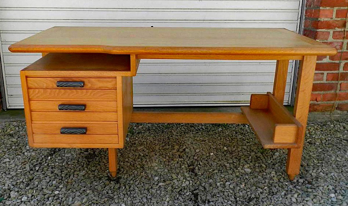 Guillerme Et Chambron, Oak Desk Edition Votre Maison Circa 1970-photo-4