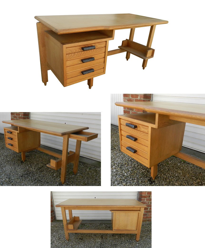 Guillerme Et Chambron, Oak Desk Edition Votre Maison Circa 1970-photo-1