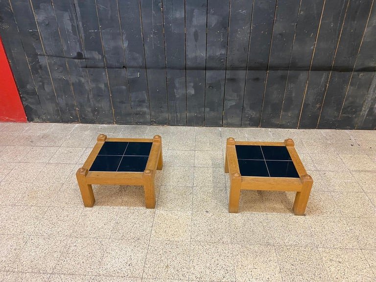 Guillerme Et Chambron, Pair Of Oak Side Tables, Edition Votre Maison Circa 1970-photo-2