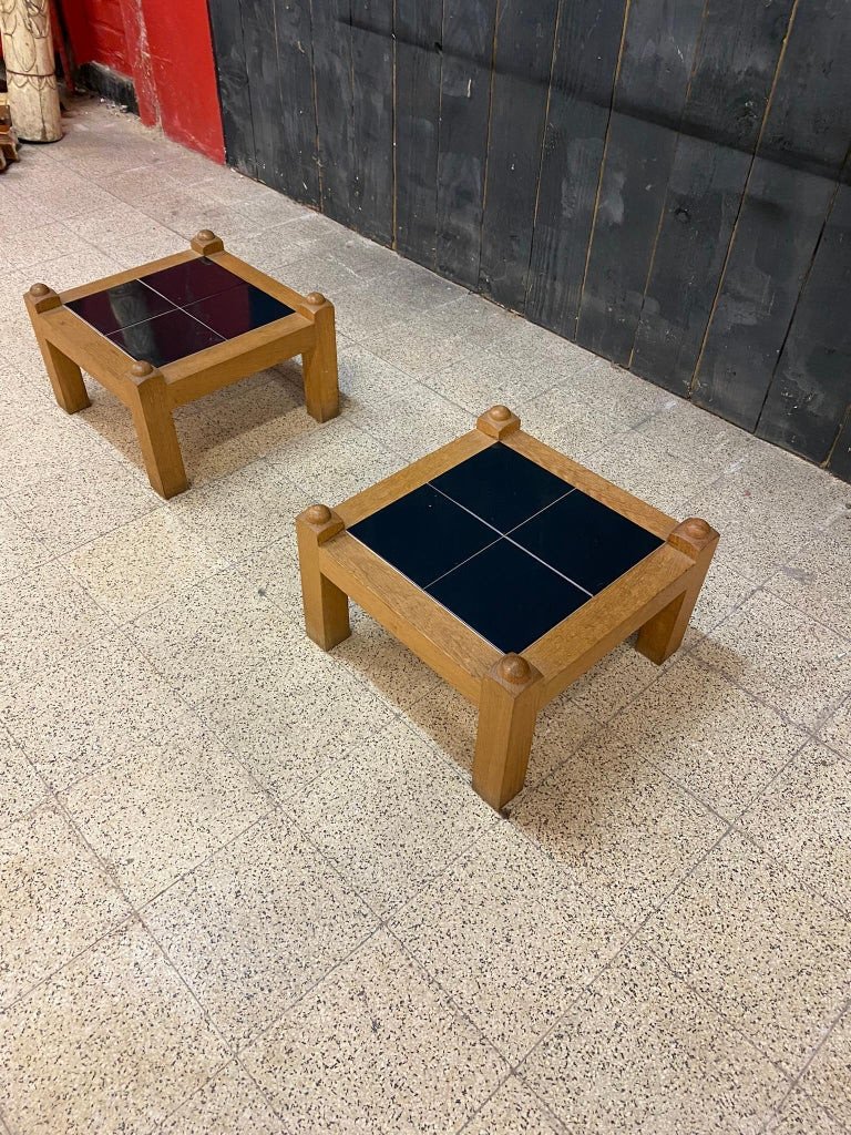 Guillerme Et Chambron, Pair Of Oak Side Tables, Edition Votre Maison Circa 1970-photo-4