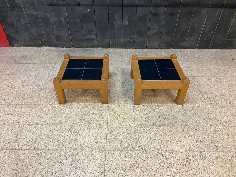 Guillerme Et Chambron, Pair Of Oak Side Tables, Edition Votre Maison Circa 1970-photo-1