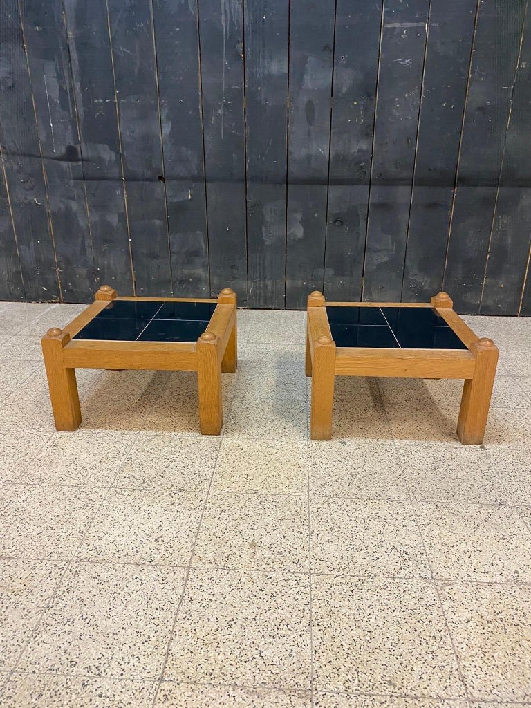 Guillerme Et Chambron, Pair Of Oak Side Tables, Edition Votre Maison Circa 1970-photo-3