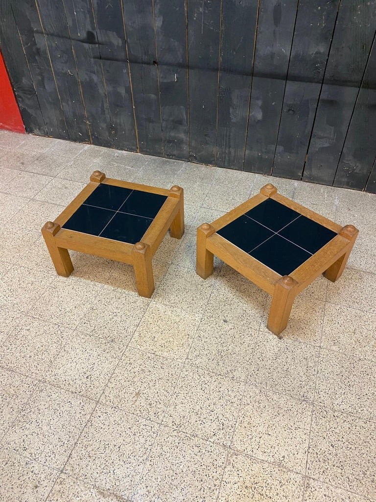 Guillerme Et Chambron, Pair Of Oak Side Tables, Edition Votre Maison Circa 1970-photo-6