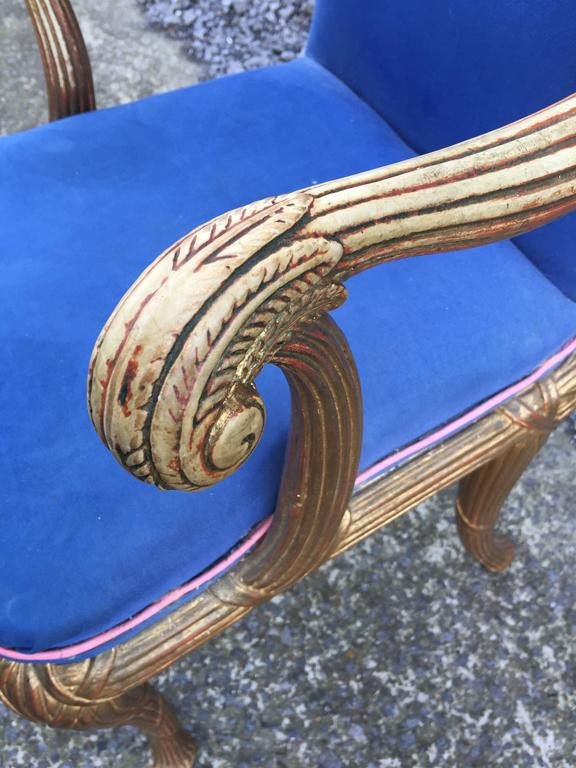 Fauteuil Néo-classique Circa 1950 ; Bois Doré Et Velours-photo-3