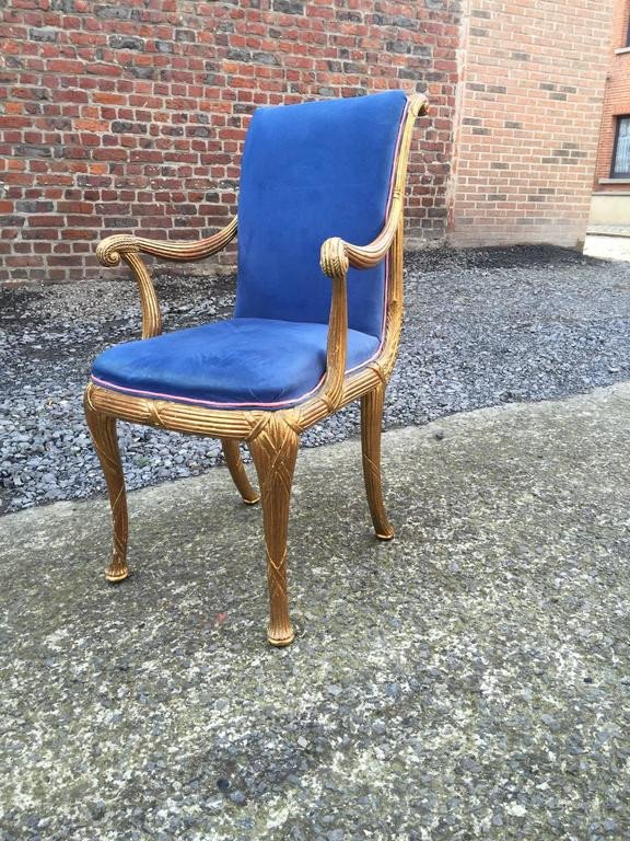 Fauteuil Néo-classique Circa 1950 ; Bois Doré Et Velours-photo-4