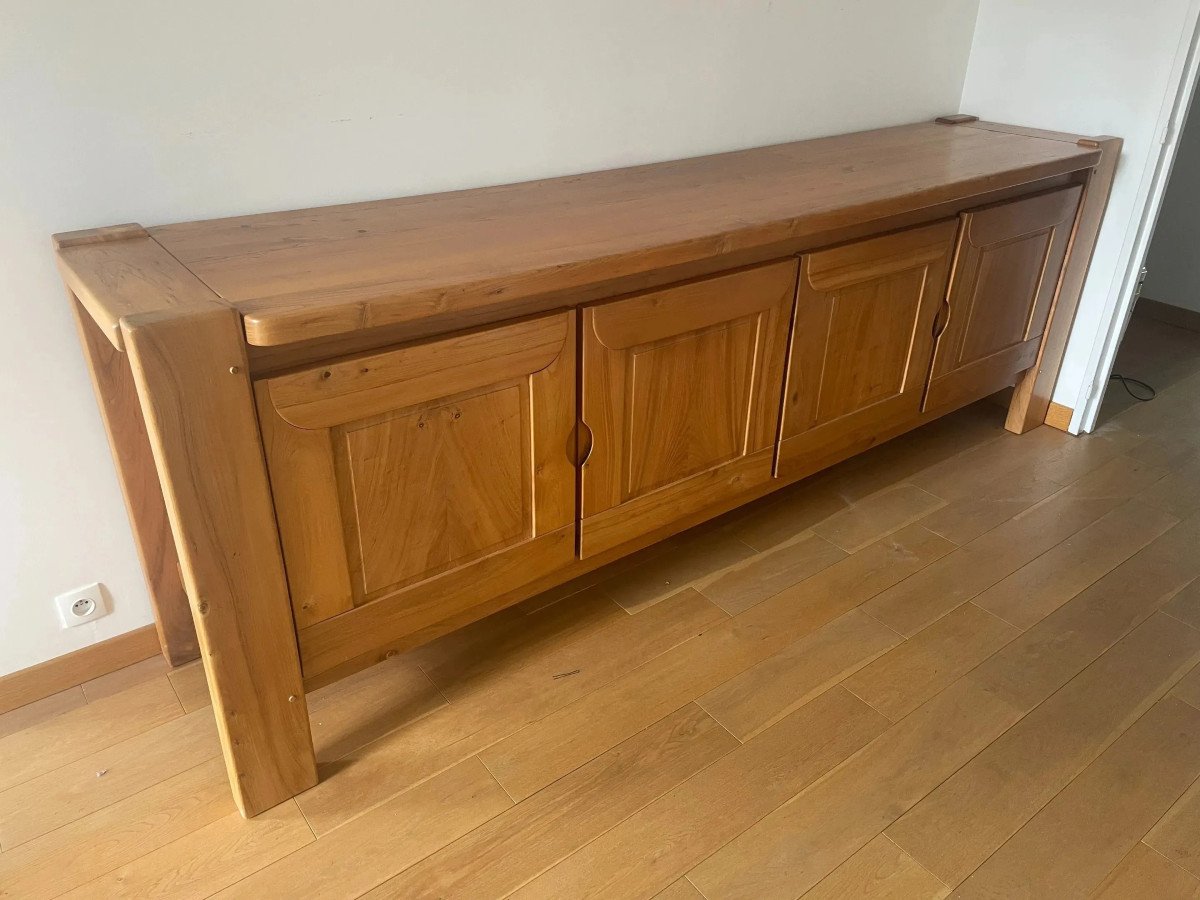 Maison Regain, Large Sideboard (275cm) In Solid Elm, Circa 1960/1970-photo-2