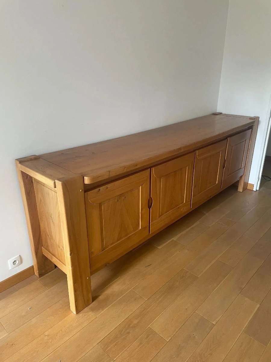 Maison Regain, Large Sideboard (275cm) In Solid Elm, Circa 1960/1970-photo-3