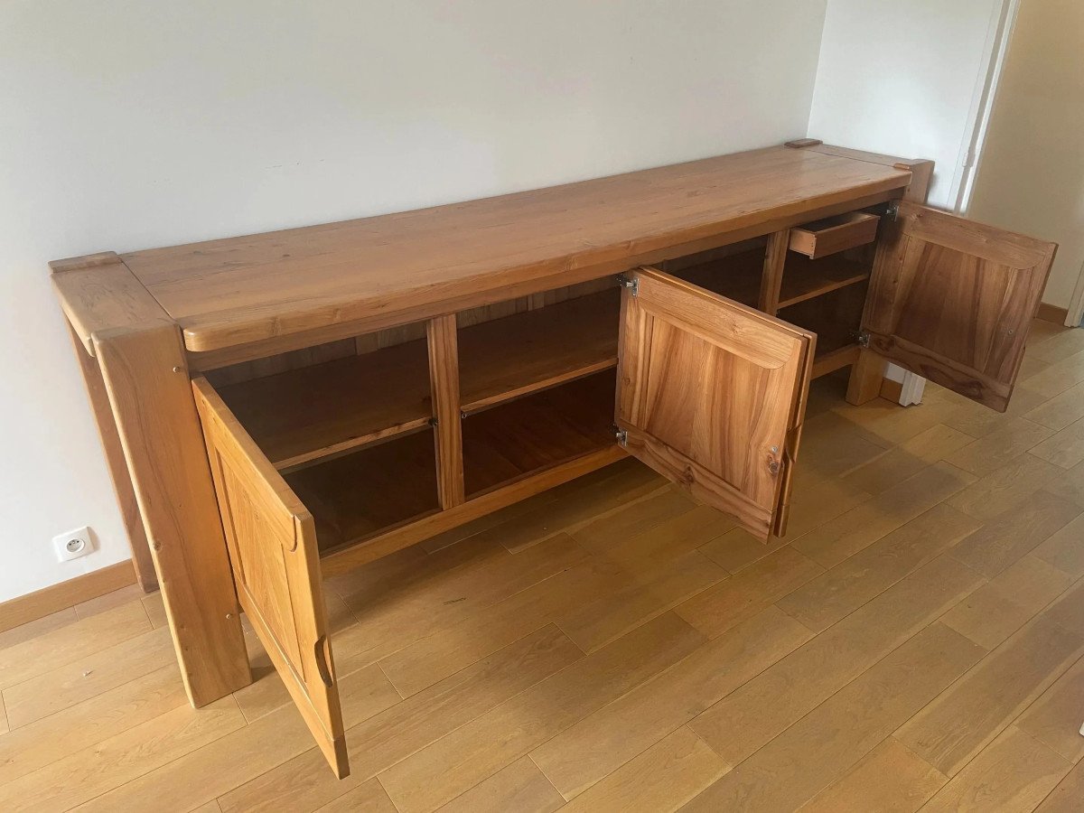 Maison Regain, Large Sideboard (275cm) In Solid Elm, Circa 1960/1970-photo-4