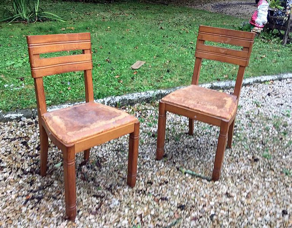 Pair Of 1940 Oak Chairs Attributed To Charles Dudouyt, Edition La Gentilhommière -photo-2