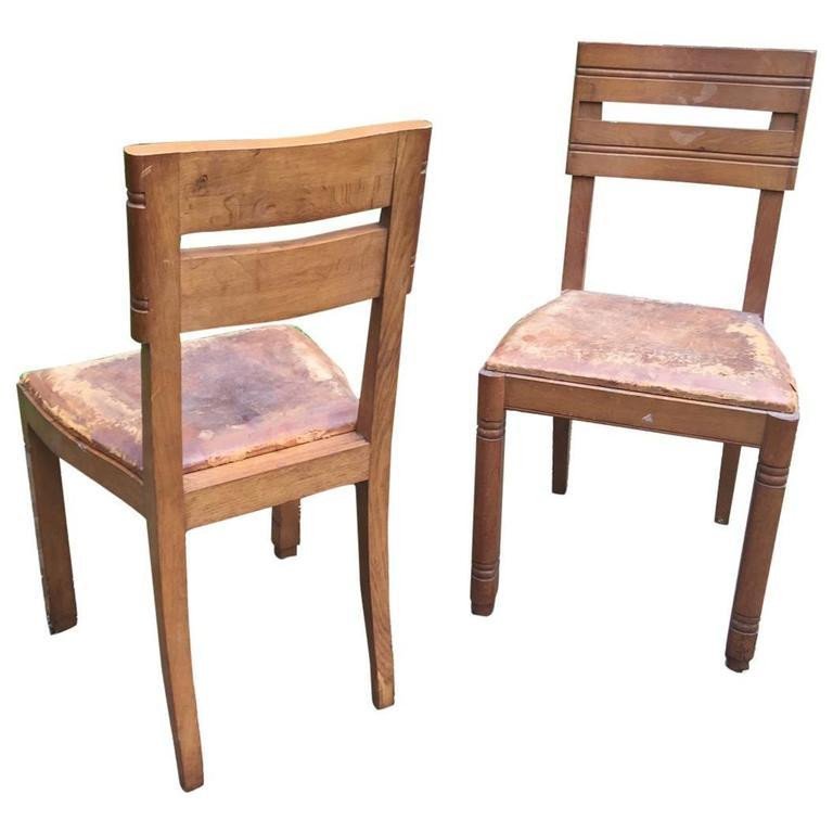 Pair Of 1940 Oak Chairs Attributed To Charles Dudouyt, Edition La Gentilhommière -photo-4