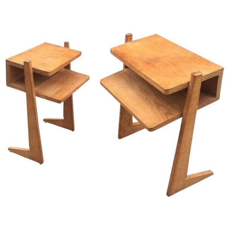 Guillerme Et Chambron, 2 Oak Bedside Tables, Edition Votre Maison, Circa 1960/1970-photo-1