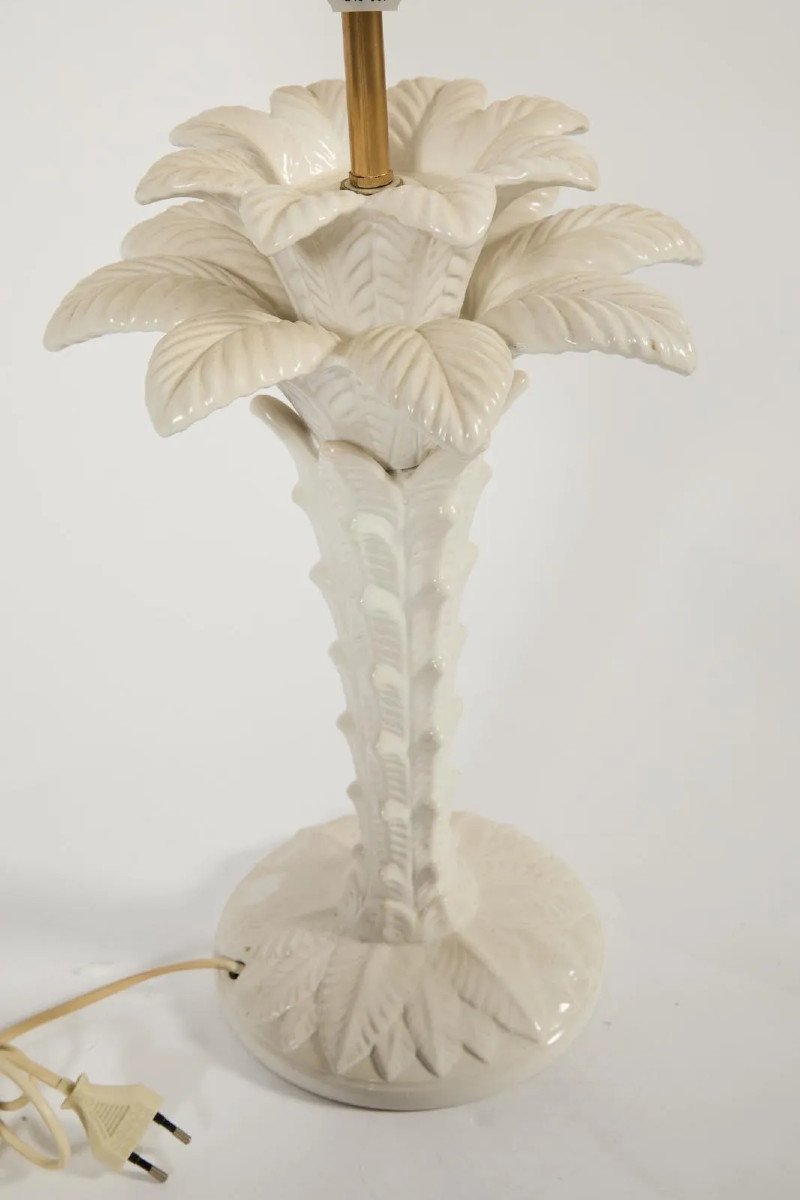 In The Style Of Tommaso Barbi. Palm Tree Shaped Ceramic Table Lamp Circa 1970-photo-2