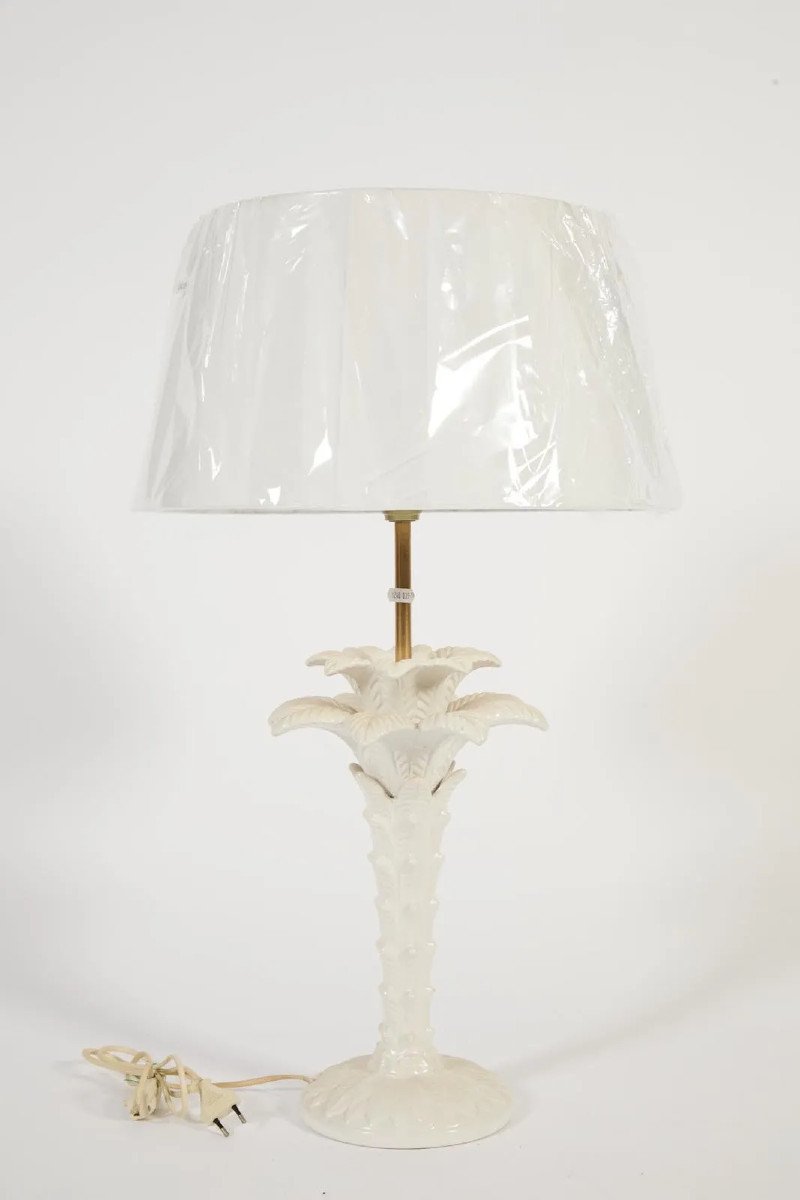 In The Style Of Tommaso Barbi. Palm Tree Shaped Ceramic Table Lamp Circa 1970-photo-3