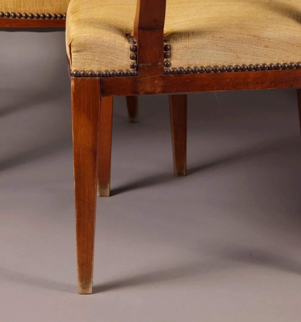 Eugène Printz, Set Of 4 Art Deco Bridges Armchairs In Cherrywood Circa 1940-photo-3