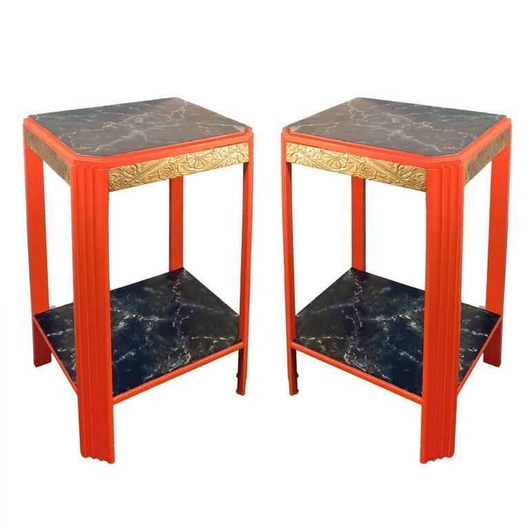 Pair Of Art Deco Painted Wood Console Tables Circa 1930