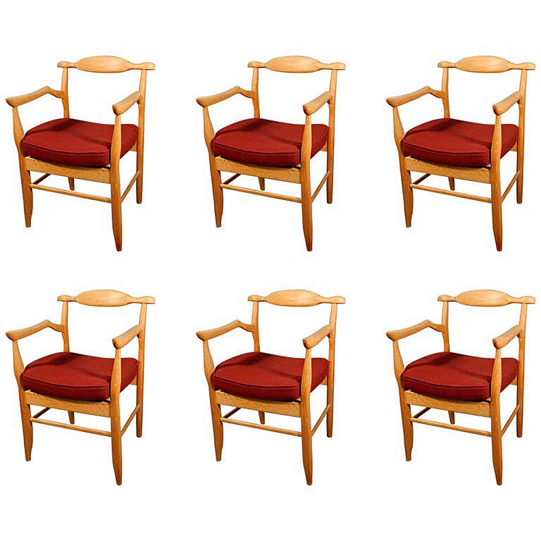 Guillerme Et Chambron, Set Of 6 “fumay” Armchairs, Edition Votre Maison, Circa 1970