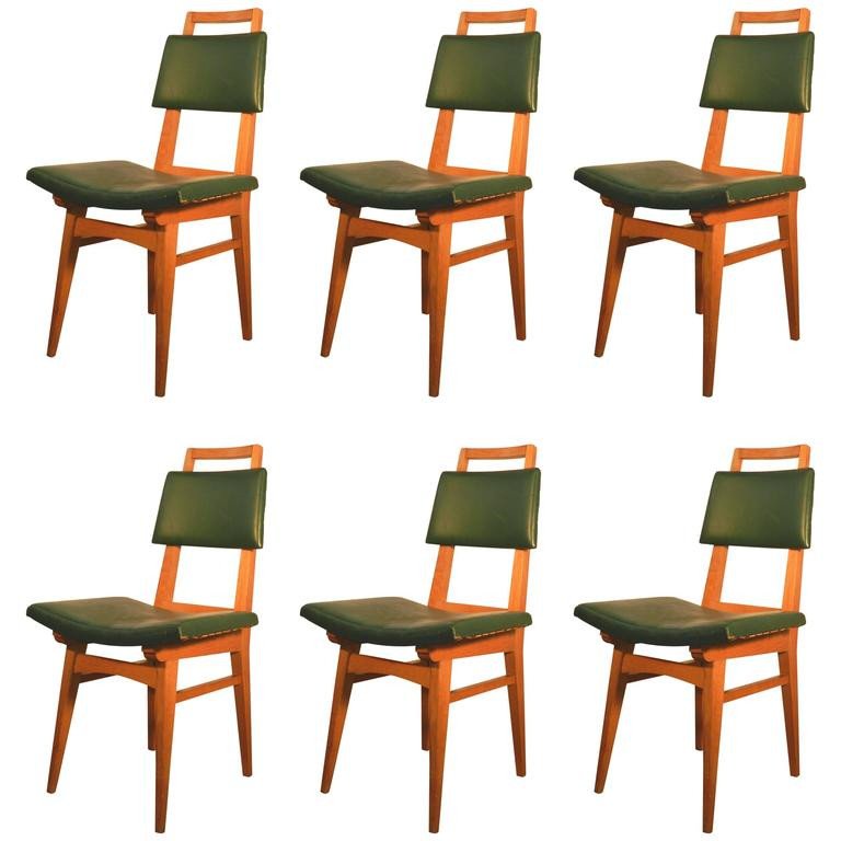 Suite De 6 Originales Chaises 1950 En Chêne Massif