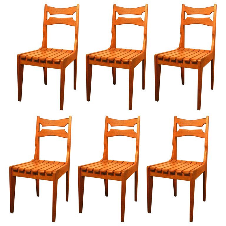 Guillerme Et Chambron, Set Of 6 Chairs, Edition Votre Maison, Circa 1960/1970-photo-3