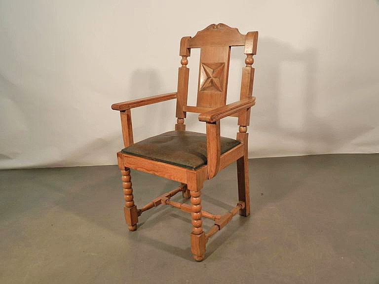 Pair Of Neo Classical Oak And Leather Armchairs Circa 1950-photo-2