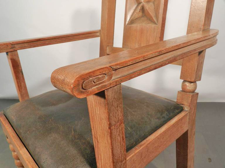 Pair Of Neo Classical Oak And Leather Armchairs Circa 1950-photo-3