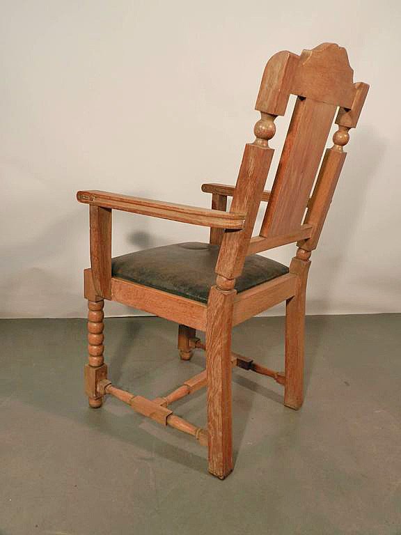 Pair Of Neo Classical Oak And Leather Armchairs Circa 1950-photo-4