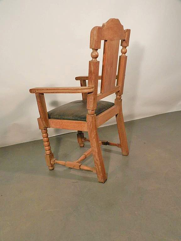 Pair Of Neo Classical Oak And Leather Armchairs Circa 1950-photo-2