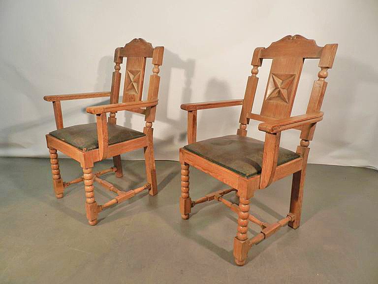 Pair Of Neo Classical Oak And Leather Armchairs Circa 1950