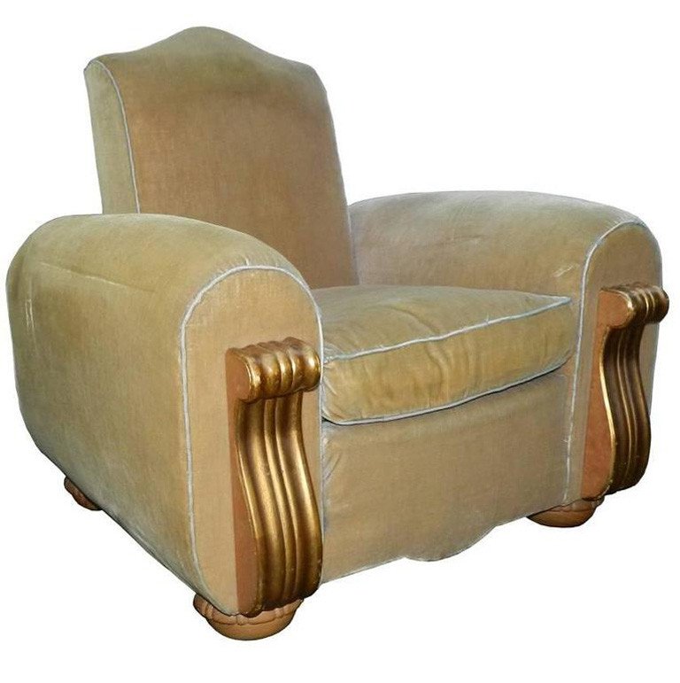 Set Of 4 Large Art Deco Armchairs, 1940 In Velvet And Gilded Wood-photo-2