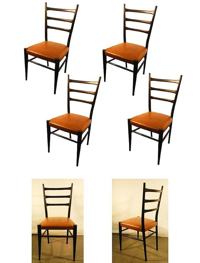 Set Of 4 1950s Chairs In Blackened Wood -photo-3