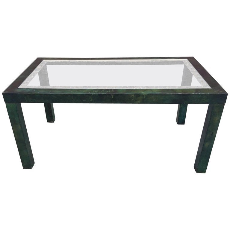 Aldo tura , Grande Table A Pietement En Parchemin Teinté Vert, Italie Circa 1960/1970-photo-2