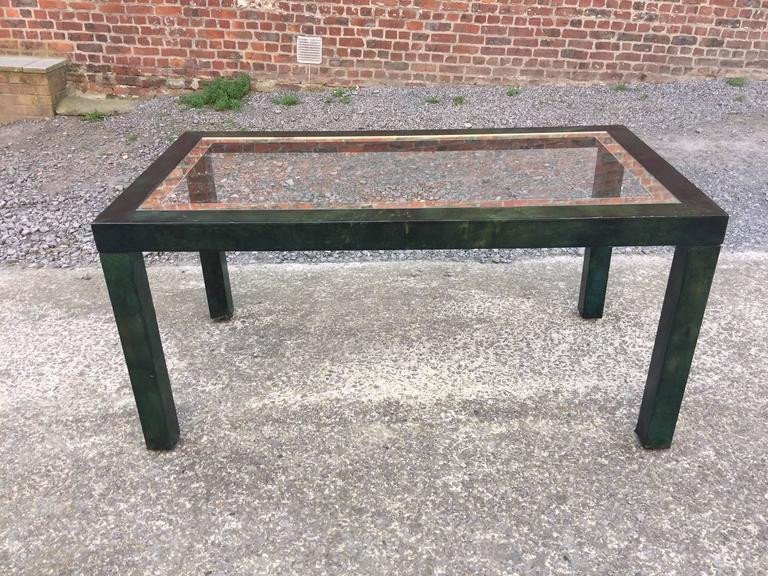 Aldo tura , Grande Table A Pietement En Parchemin Teinté Vert, Italie Circa 1960/1970-photo-4