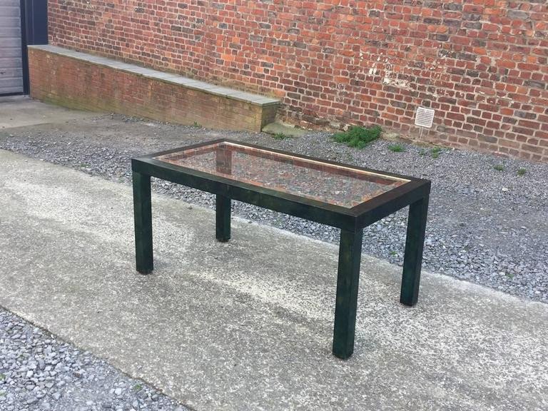 Aldo tura , Grande Table A Pietement En Parchemin Teinté Vert, Italie Circa 1960/1970-photo-5