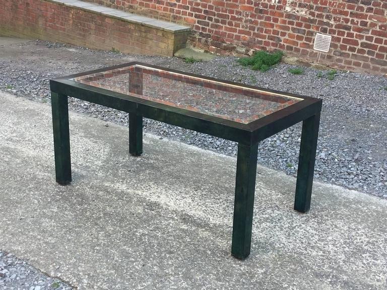 Aldo tura , Grande Table A Pietement En Parchemin Teinté Vert, Italie Circa 1960/1970