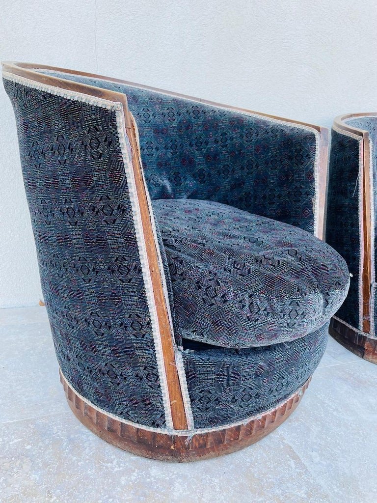 Paire De Fauteuils Art Deco , Forme Corbeille, Plinthe Ronde, Circa 1930-photo-3