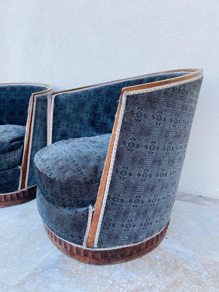 Paire De Fauteuils Art Deco , Forme Corbeille, Plinthe Ronde, Circa 1930-photo-4