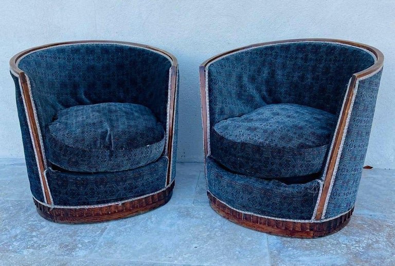 Paire De Fauteuils Art Deco , Forme Corbeille, Plinthe Ronde, Circa 1930-photo-6