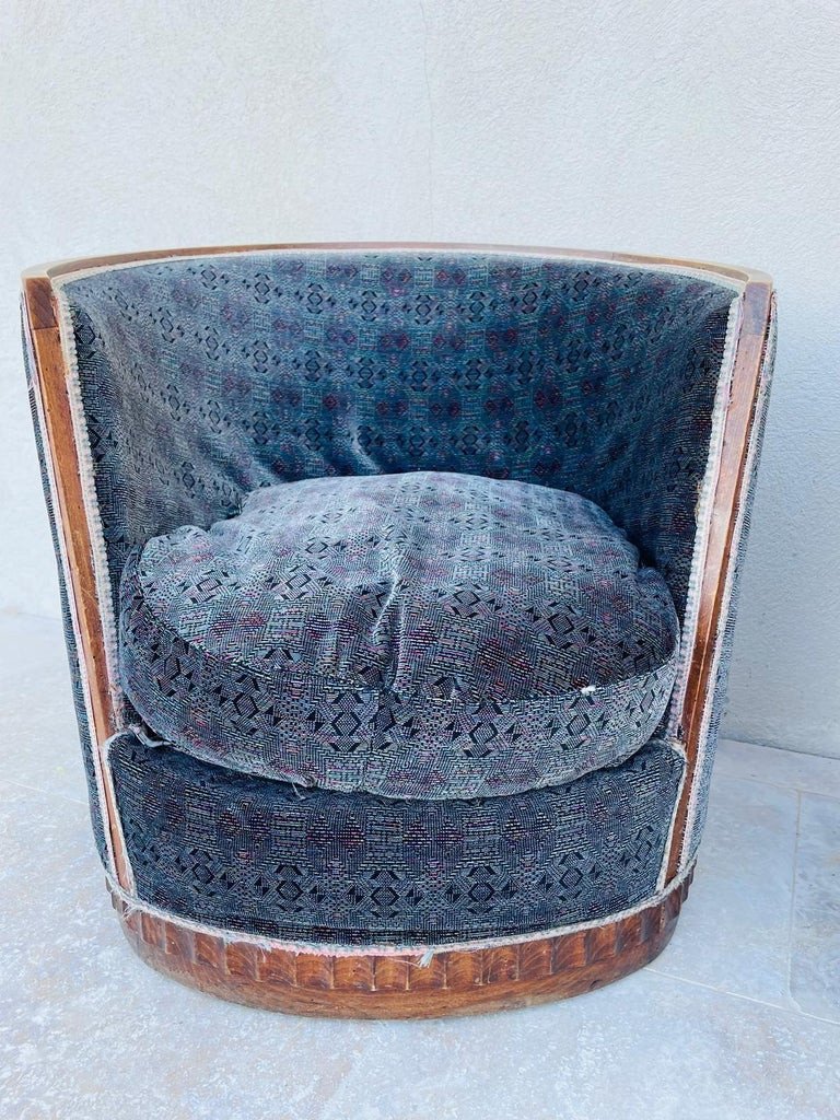 Paire De Fauteuils Art Deco , Forme Corbeille, Plinthe Ronde, Circa 1930-photo-7