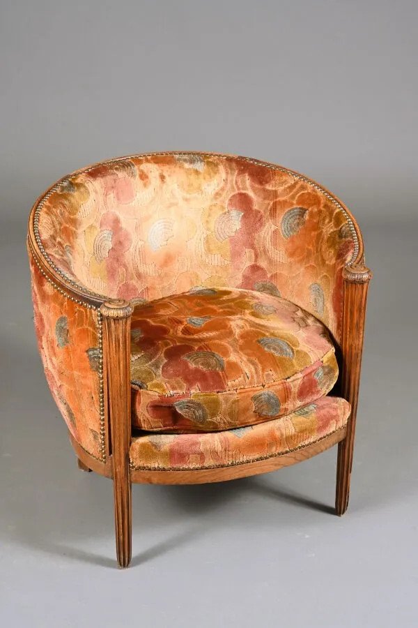 Art Deco Barrel Chair In Molded Wood Circa 1930-photo-2