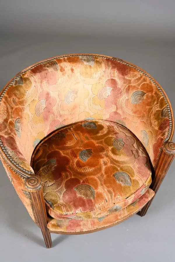 Art Deco Barrel Chair In Molded Wood Circa 1930-photo-3