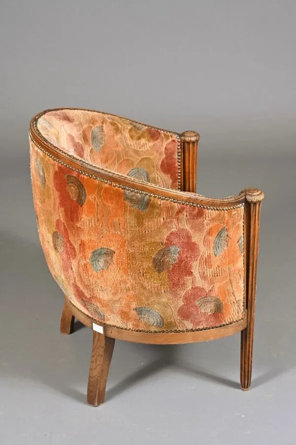 Art Deco Barrel Chair In Molded Wood Circa 1930-photo-4