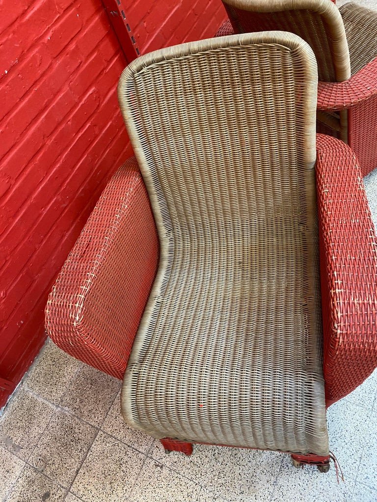 Pair Of Art Deco Rattan Armchairs Circa 1930-photo-2