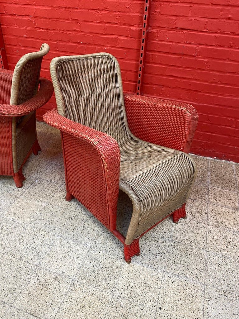 Pair Of Art Deco Rattan Armchairs Circa 1930-photo-8