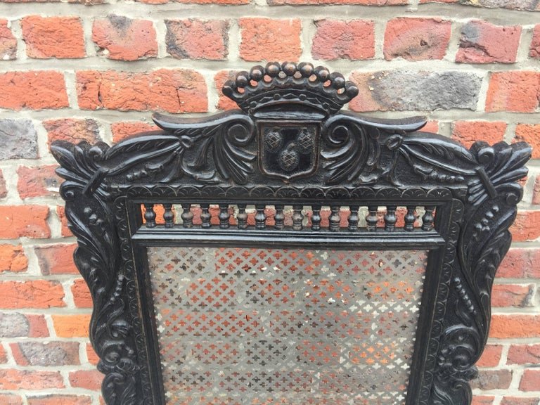 Breton Style Oak Fire Screen, Coat Of Arms, 19th Century-photo-2